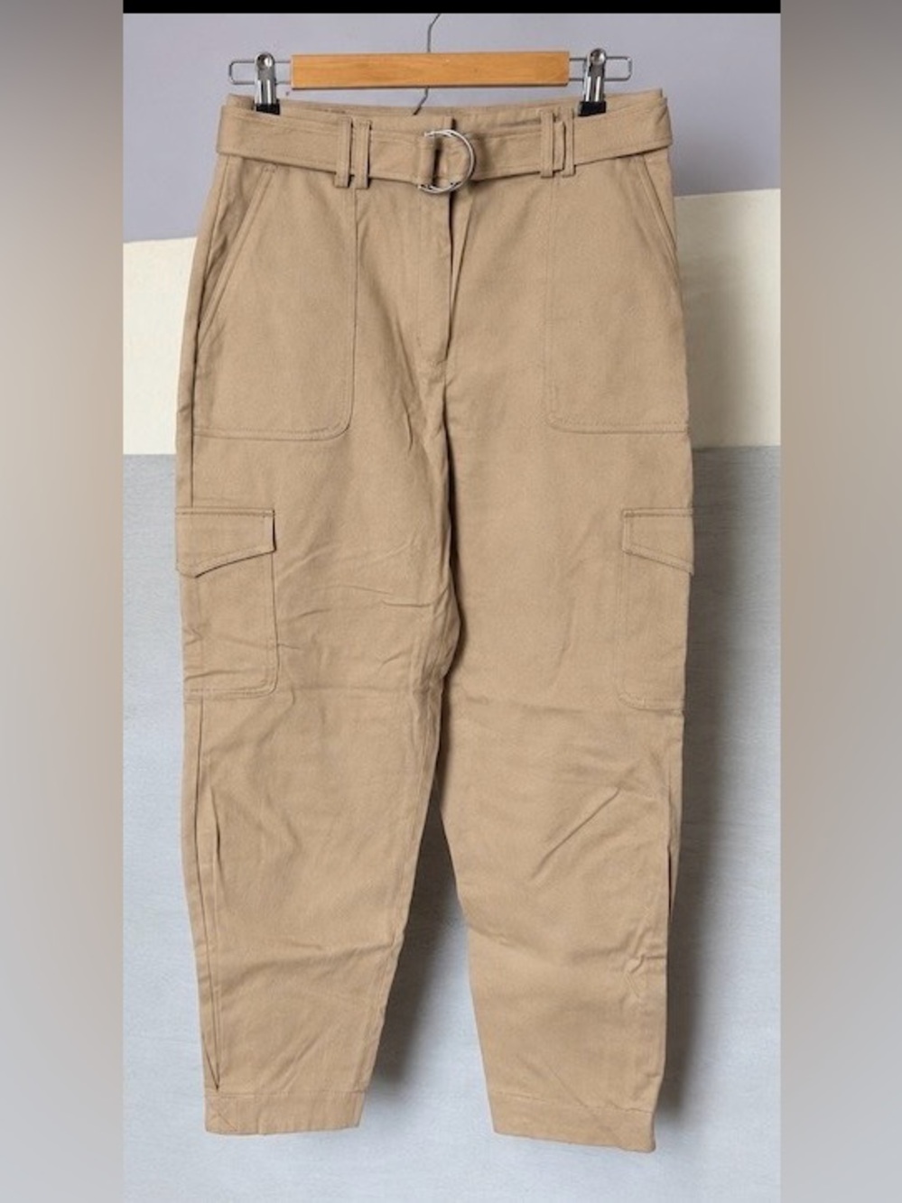 Express high rise khaki cargo pants or trousers w/removable belt Women’s 6R | g